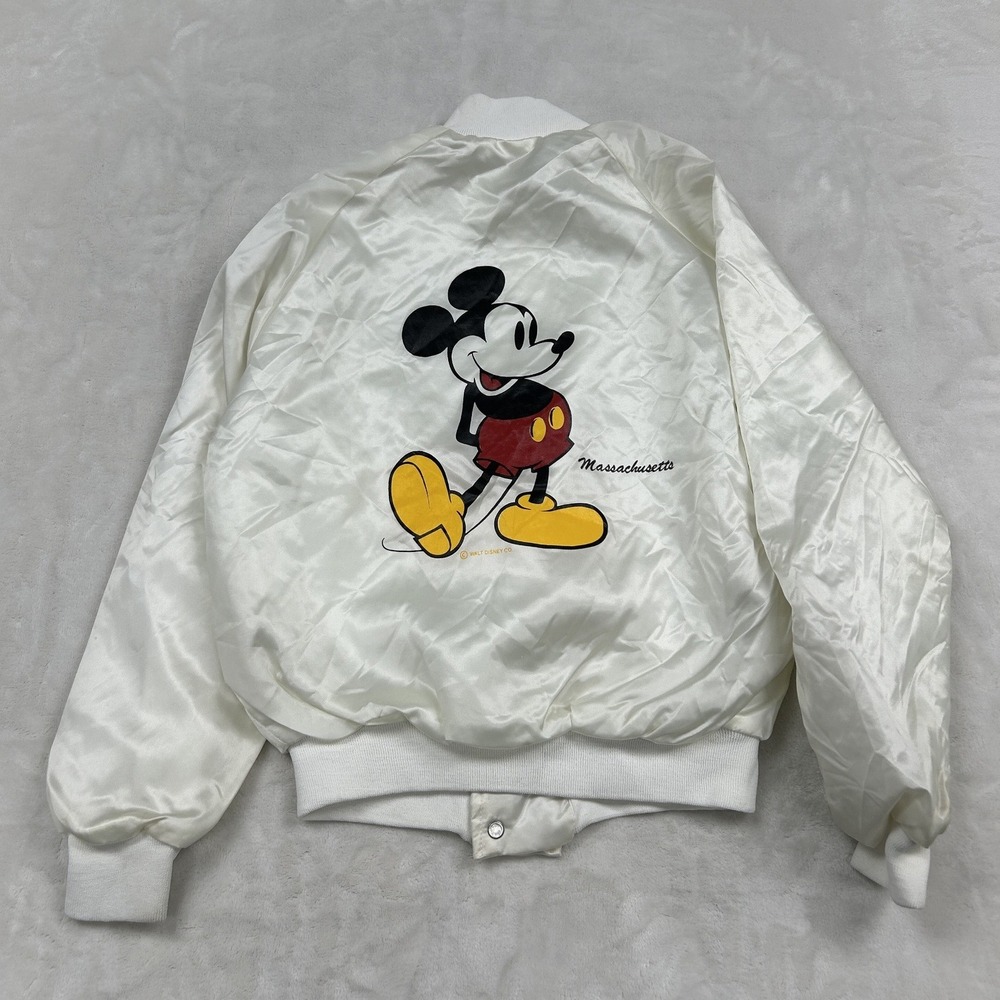 Chalk Line Mickey Mouse Jacket Kids 14/16 White Satin Bomber Massachusetts USA